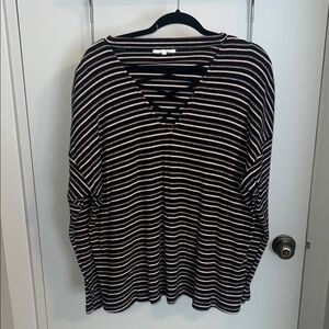 Buckle Gilded Intent Black Rust, and White Striped Long Sleeve Top